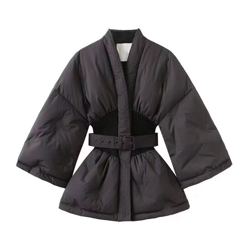 Black Cotton-padded Coat For Women Thickened