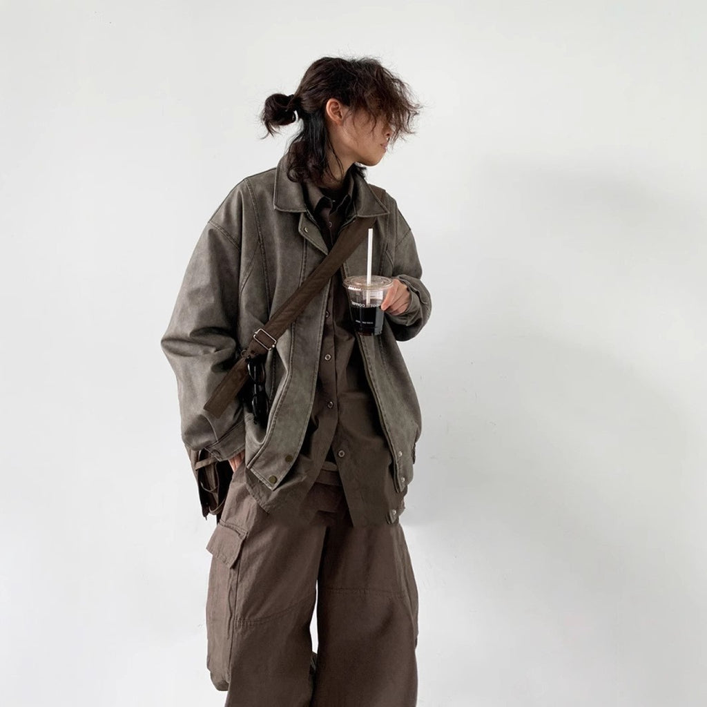 All-match PU Leather Jacket American Retro