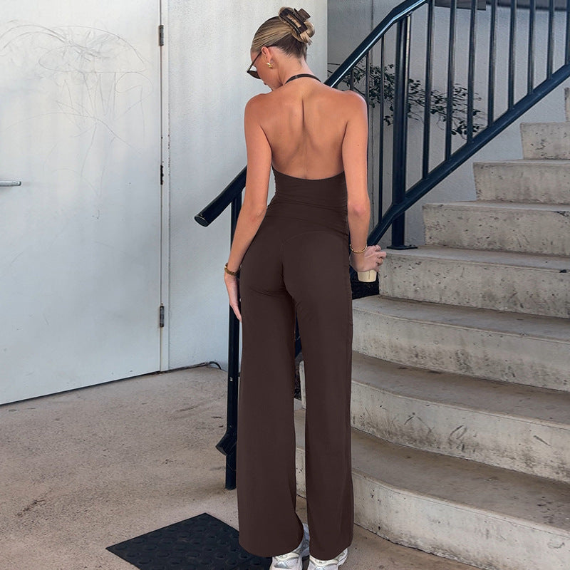 Fashion Backless Small Vest Slim-fit Solid Color Casual Leggings Suit