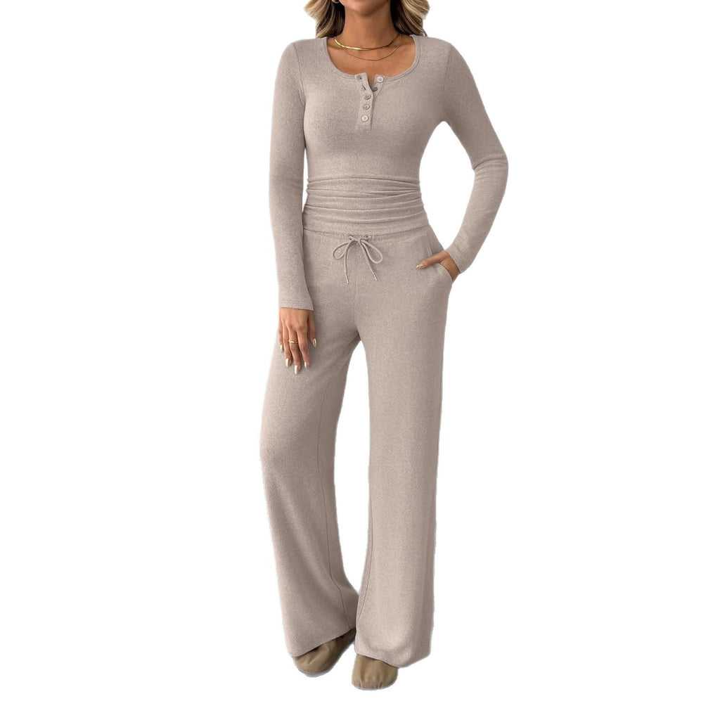 Two-piece Set Women's Long-sleeve Blouse Wide Leg Pants Fashion Casual Set