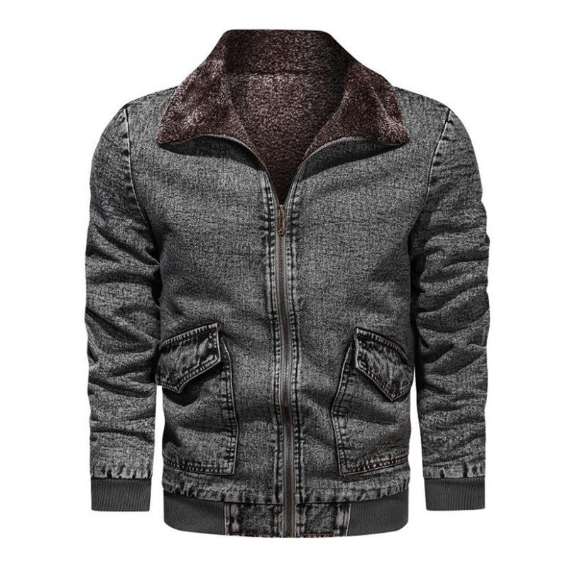 Winter Plus Velvet Thick Loose Lapel Plus Size Denim Jacket Men's Jacket
