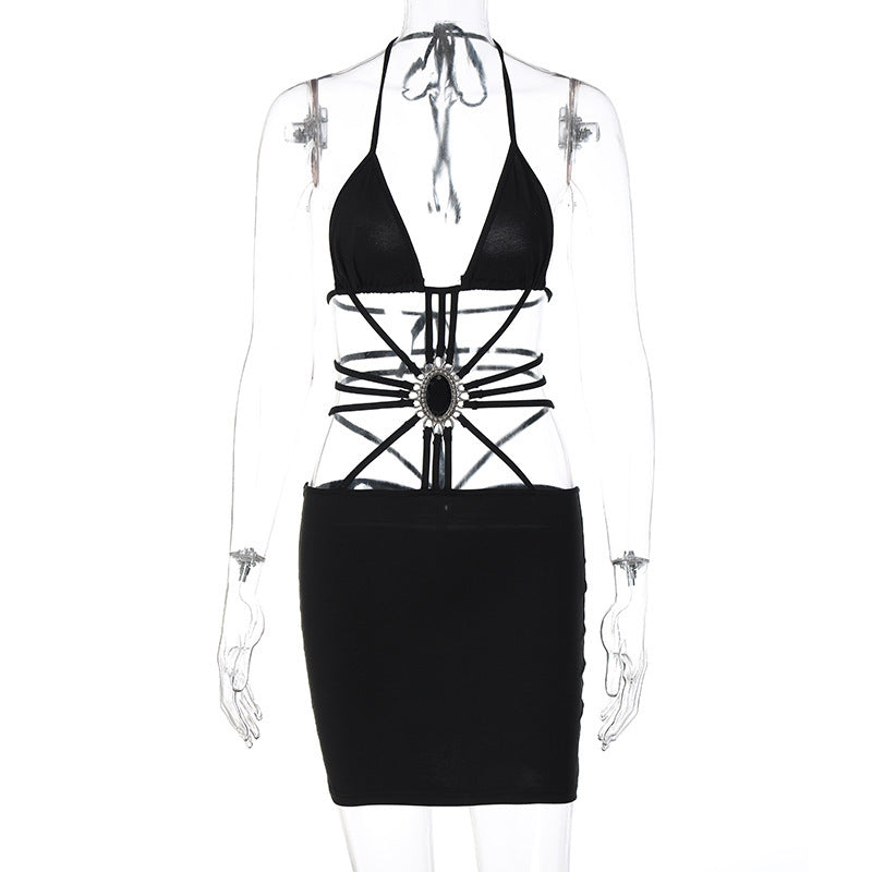 Tie-panel Halterneck Open-back Dress