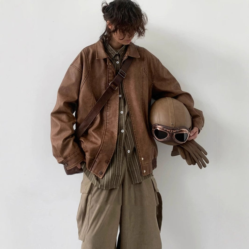 All-match PU Leather Jacket American Retro