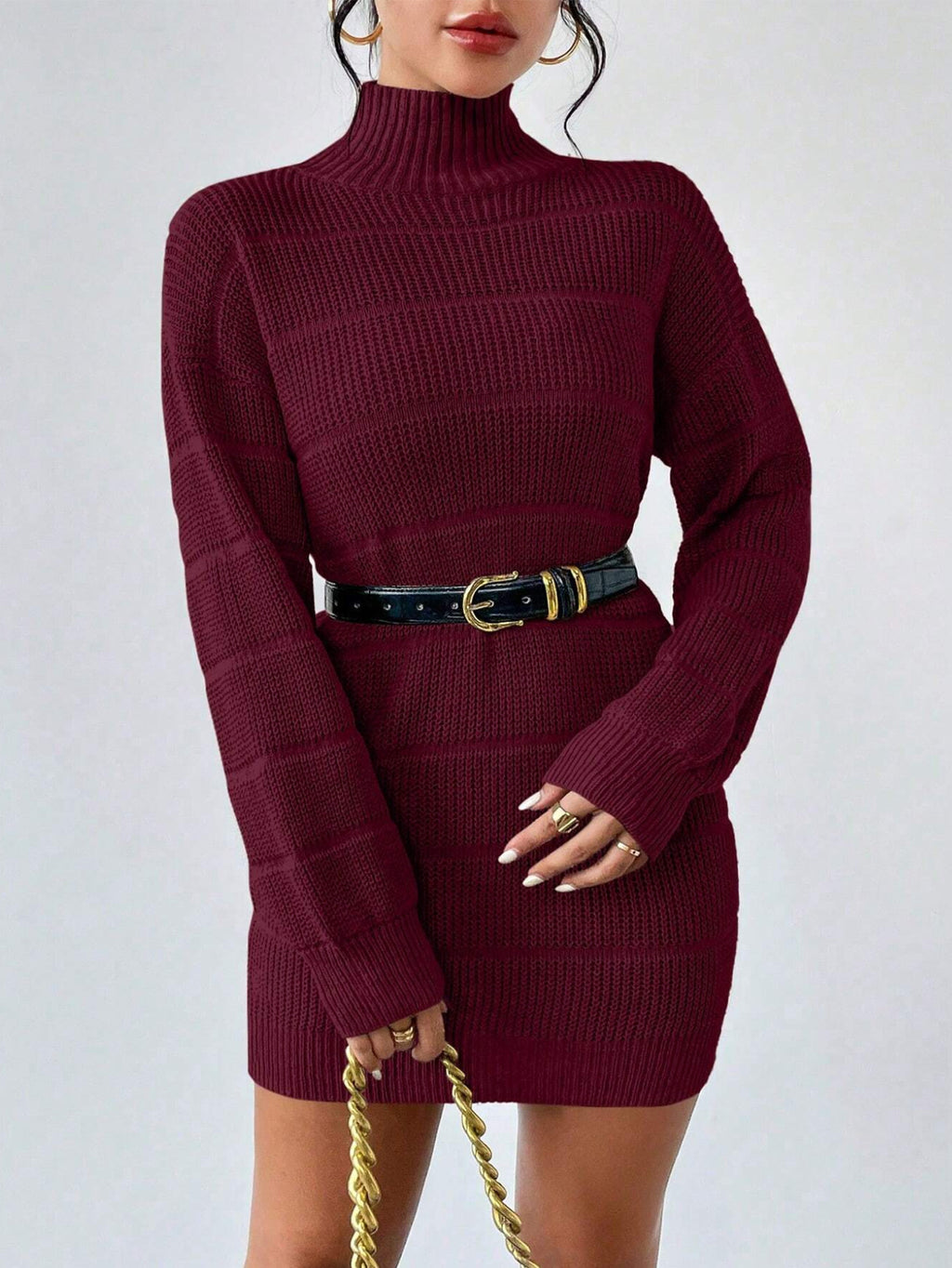European And American Autumn And Winter Half-high Collar Knitwear Dress
