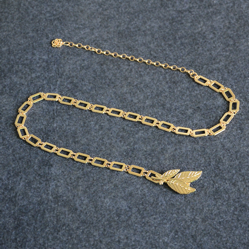 Ladies Metal Waist Chain With Metal Leaf Decoration Ladies Belt