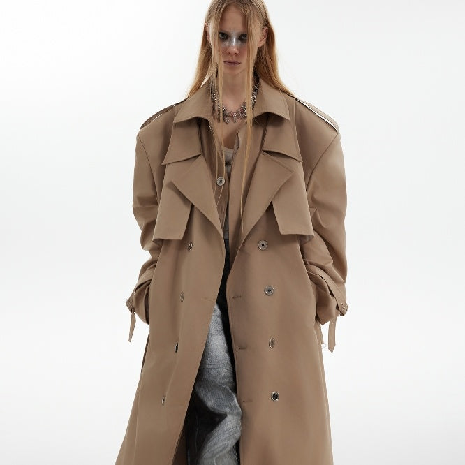 Heavy Industry Niche Deconstructs Fake Two-piece Padded Shoulder Trench Coat