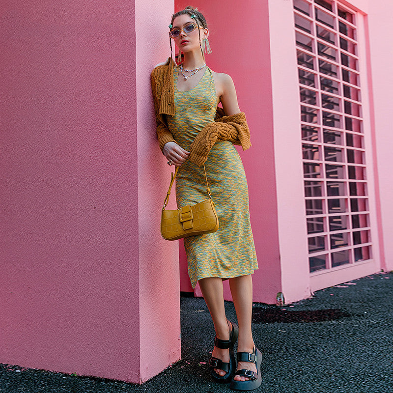 Women's Halter Knit Y2K Style Slim Dress