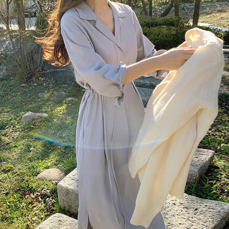 Women's Versatile Lapel Single Breasted Lace-Up Dress