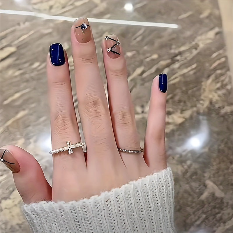 24 Pieces Nail Art High Fashion Simple Rhinestone Butterfly Flower Cow Wear Nail