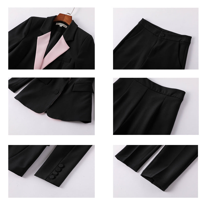 Fashion Spliced Jacket Ankle Pants Suit