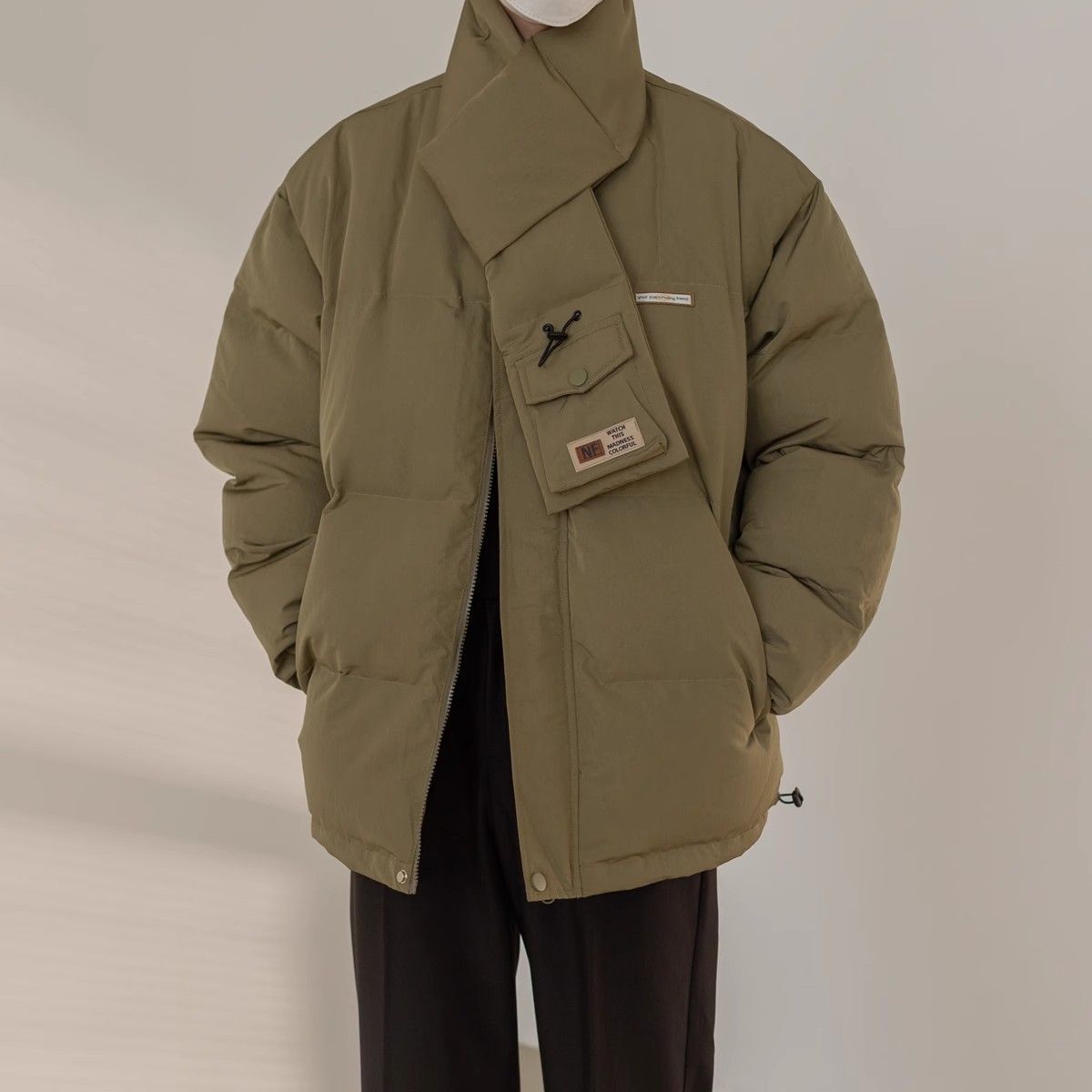 90 White Duck Down Stand-up Collar Down Jacket Scarf Design Short Thickened Coat