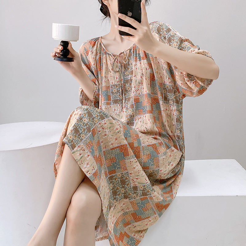 Women's Printed Cotton Nightdress Striped Plus Size Pajamas