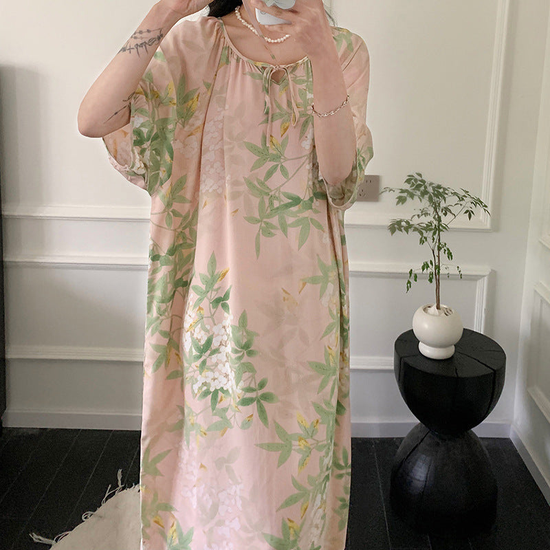 Women's Printed Cotton Nightdress Striped Plus Size Pajamas