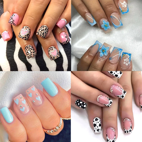 24 Pieces Nail Art High Fashion Simple Rhinestone Butterfly Flower Cow Wear Nail