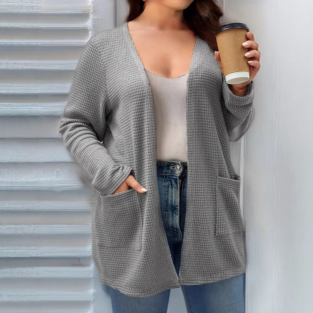 Autumn And Winter New Long Sleeve Pocket Casual Solid Color Cardigan Jacket