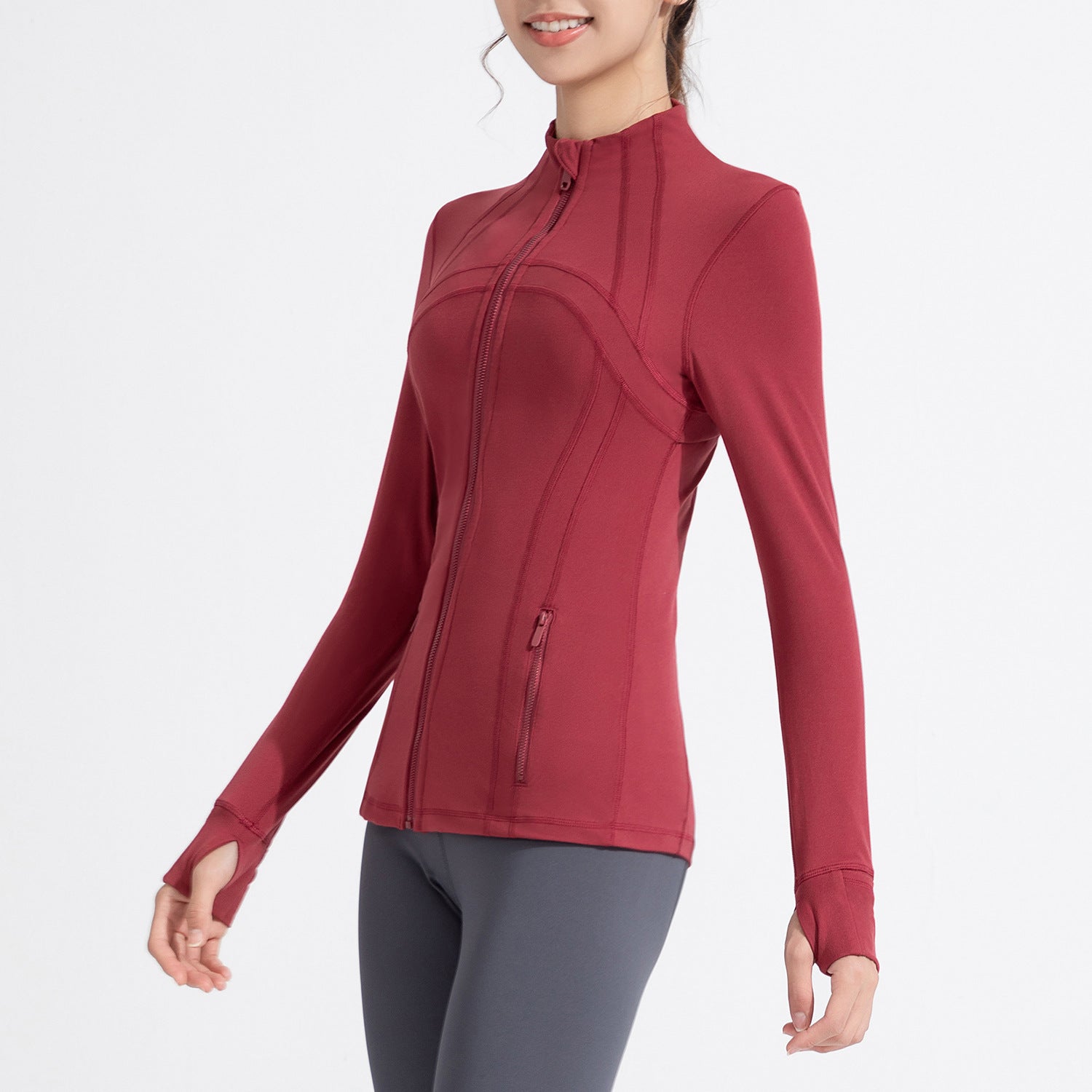 Women's Stand Collar Sports Running Workout Long Sleeve Zipper Jacket