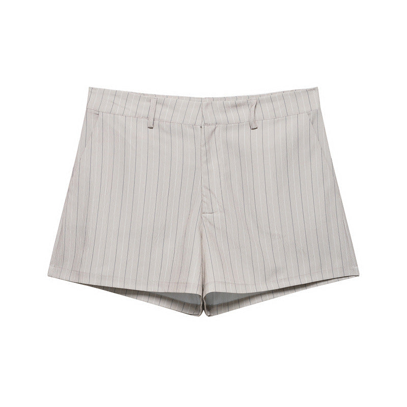 Thin Belt Striped Blazer Mini Shorts