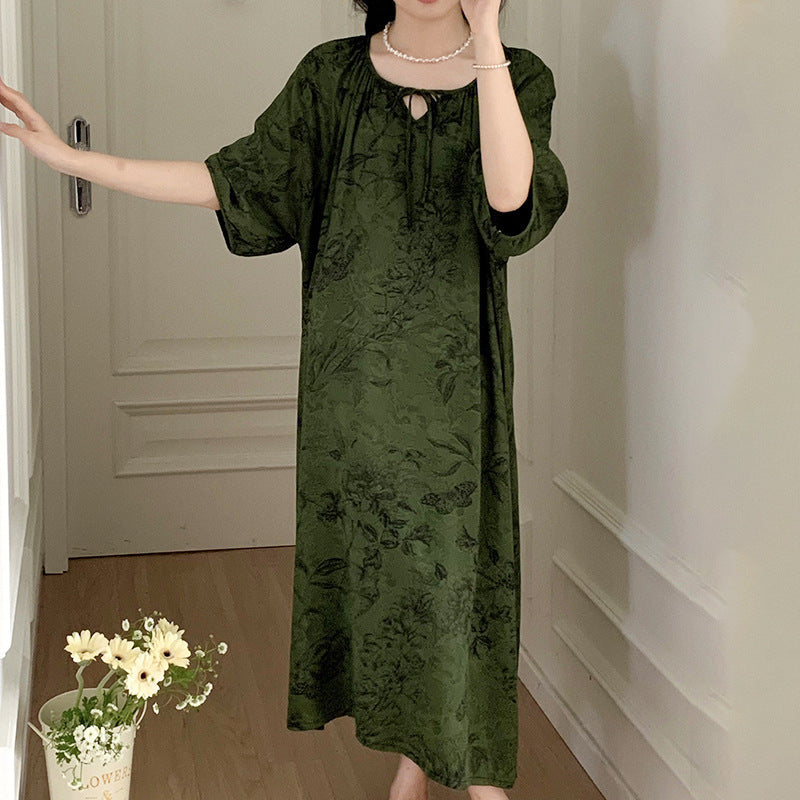 Women's Printed Cotton Nightdress Striped Plus Size Pajamas