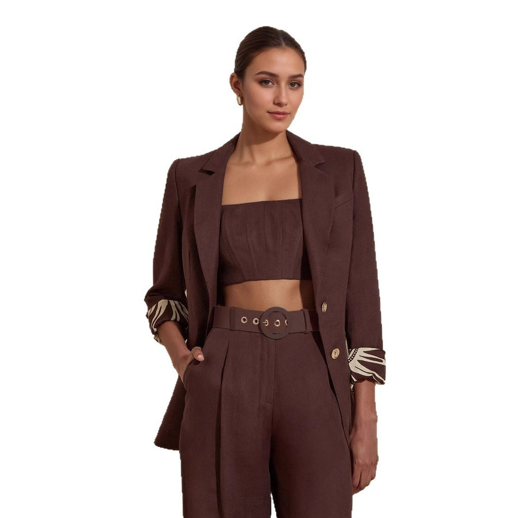 Fashionable Dark Brown Slim-fit Women's Business Suit Two-piece Suit