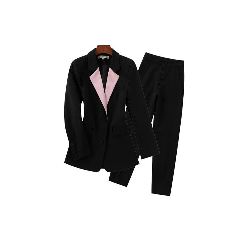 Fashion Spliced Jacket Ankle Pants Suit