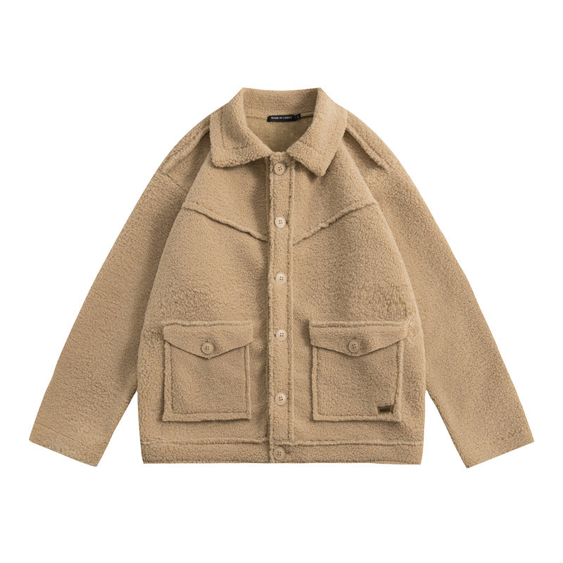 Solid Color Lambswool Simple Chic Coat Lapel Casual