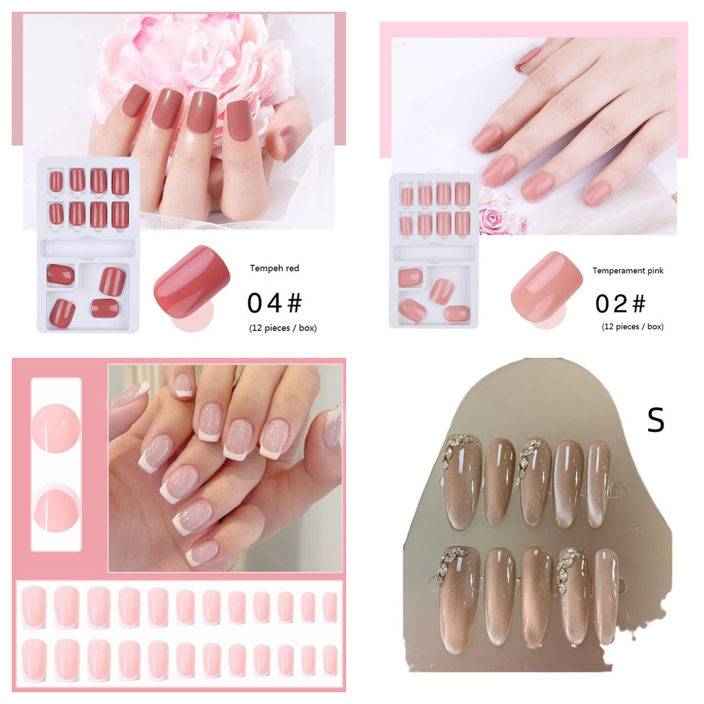 24 Pieces Nail Tips Square Short Simple Removable Boxed Fake Nails