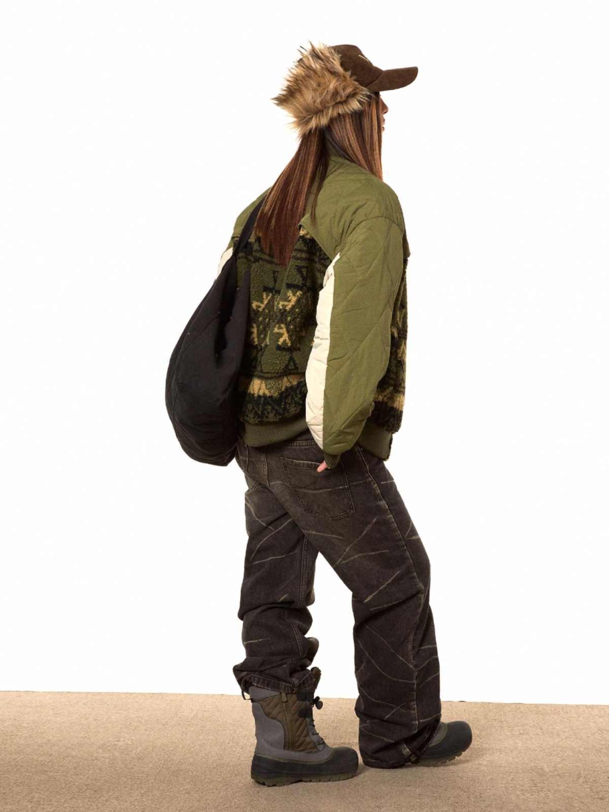 Color Contrast Patchwork Cotton-padded Warm Jacket