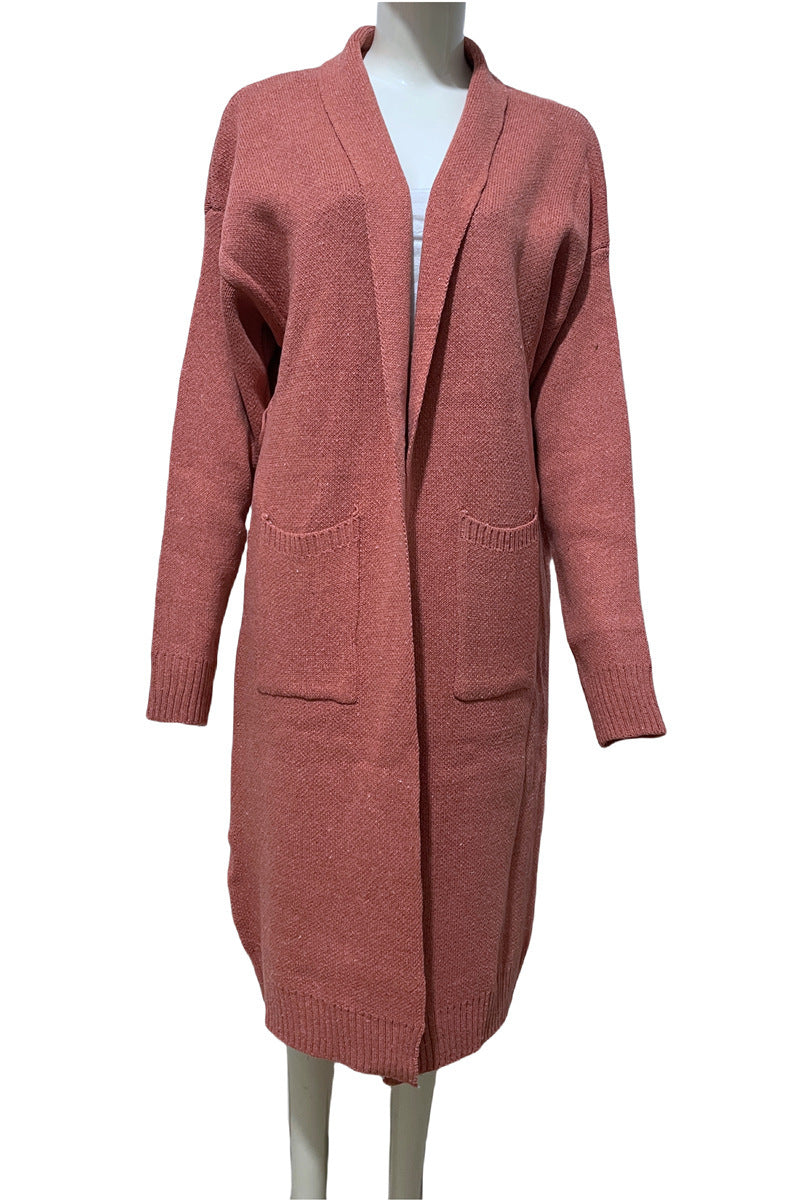 Solid Color Mid-length Sweater Coat For Women