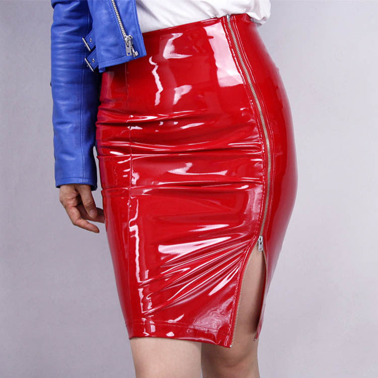 Glossy Mirror PVC Patent Leather High Waist Hip Skirt