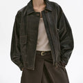 American Retro Asymmetric Colored Leather Distressed Casual Polo Collar Short PU Leather Jacket