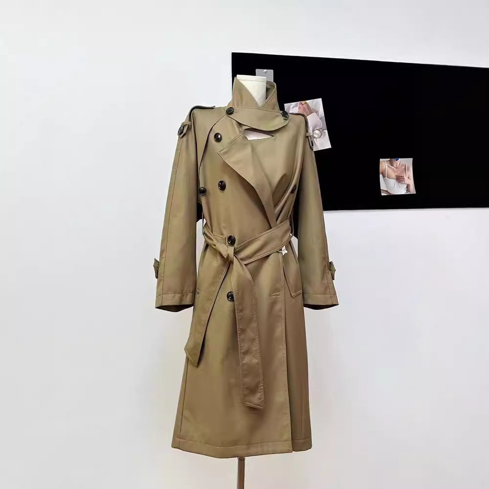 Large Lapel Double Breasted Mid-length Coat
