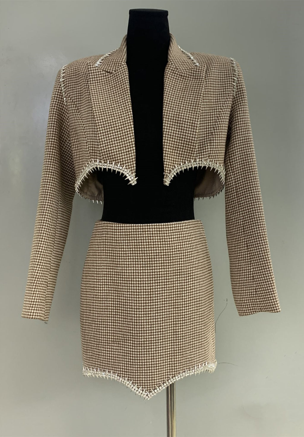 Retro Houndstooth Short Suit Coat Set