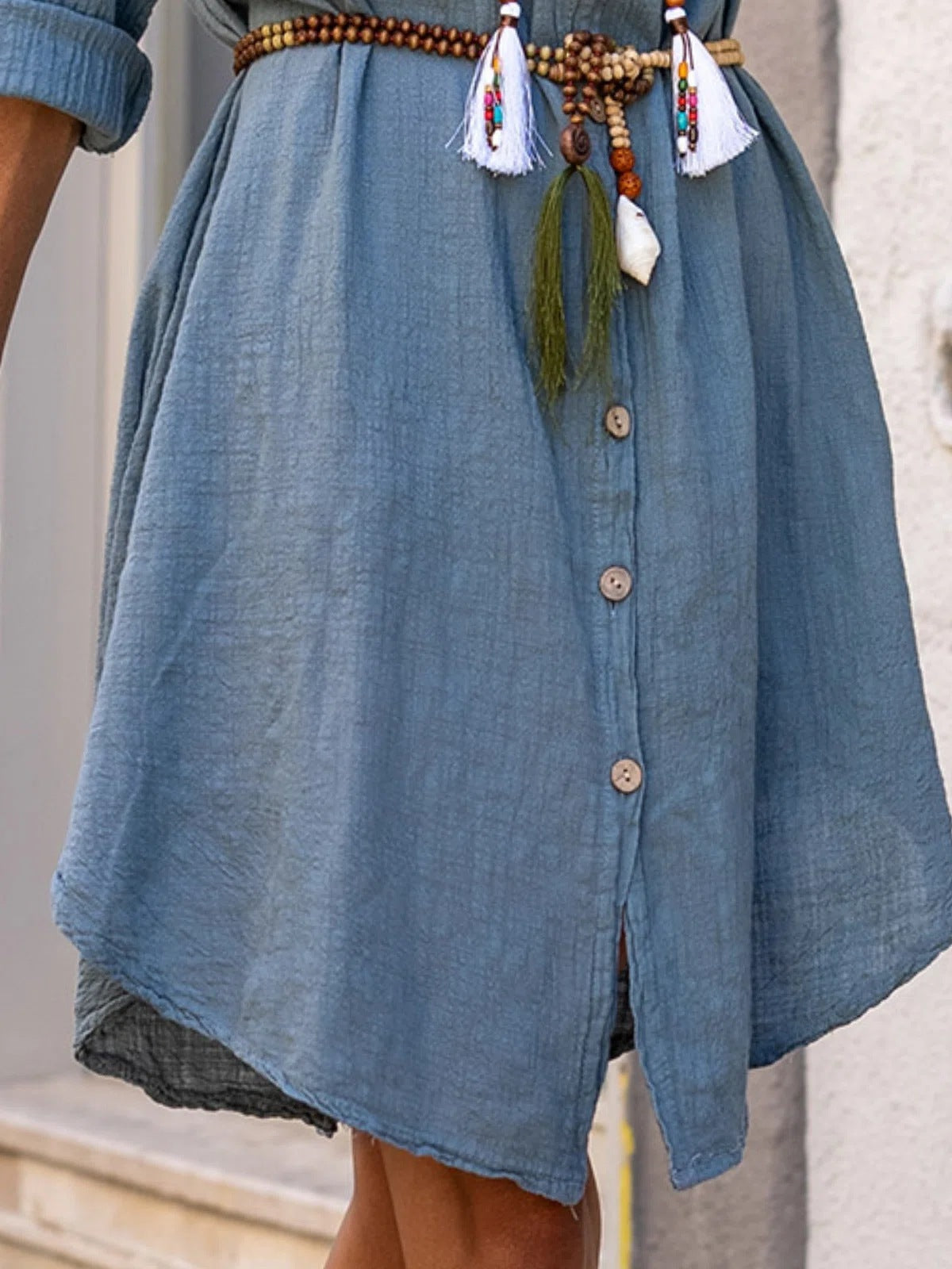 Summer New Women's Solid Color Loose Casual Single-Breasted Dress