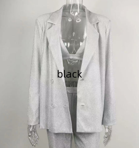 Glitter Suit Jacket Underwear Straight Leg Pants Suit