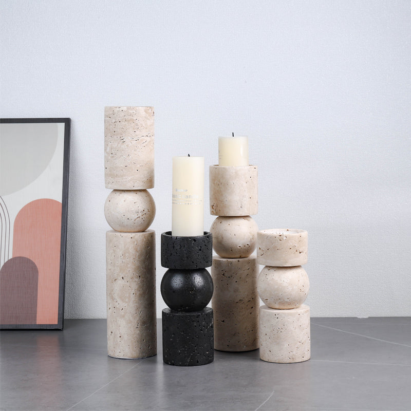 Nordic Simple Beige Cave Stone Candlestick Ornaments