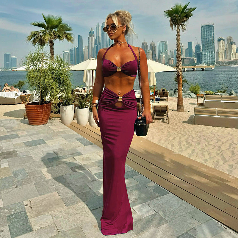 Sexy Bandeau Long Sleeve Back Slit Dress Suit