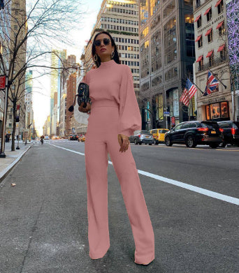 European And American Autumn And Winter Long Sleeve Stand Collar One-piece Trousers Fashion Casual