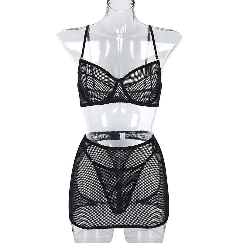 Mesh Comfort Corset Home Slim Underwear Three Piece Set