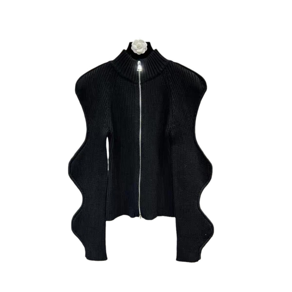 Autumn And Winter Stand Collar Irregular Corrugated Long Sleeve Zipper Jacket