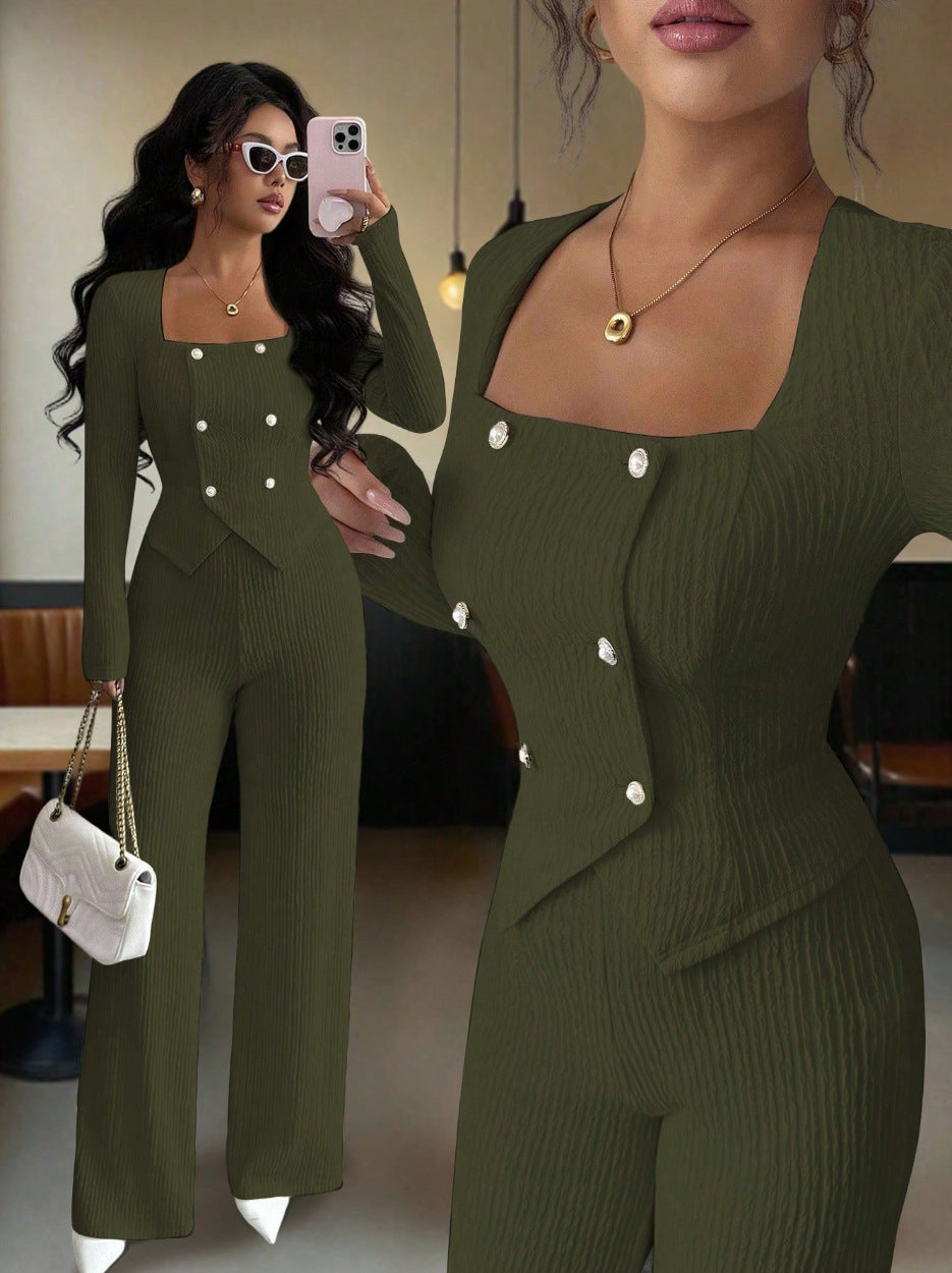 Stylish Versatile Solid-color Top And Cardigan With Matching Pants Set