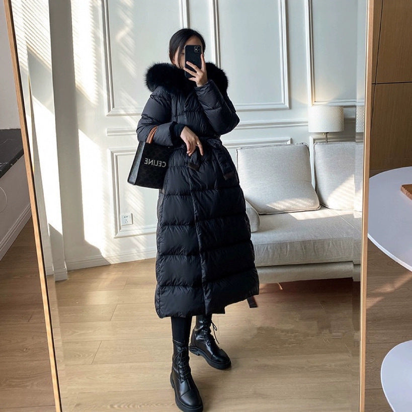 Korean Version Waist Trimming Below The Knees Fox Fur Collar Temperament Coat