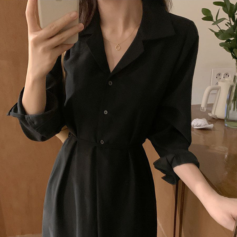 Women's Versatile Lapel Single Breasted Lace-Up Dress