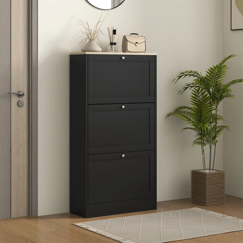 Modern Shoe Storage Cabinet With 3 Flip Drawers And Adjustable Shelves For 12-18 Pairs Of Shoes