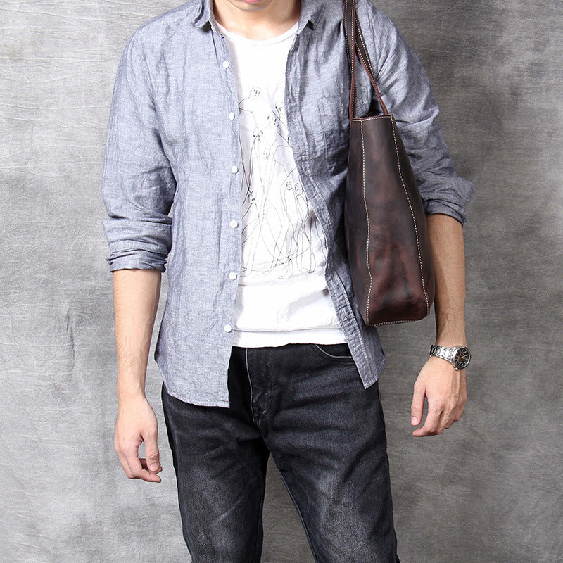 Simple Retro First Layer Cowhide Large-capacity Handbag Men