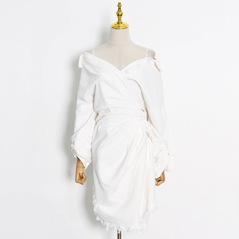 Design Single-breasted Statement Lapel High-waisted Slim Dress