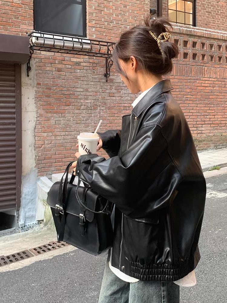 Korean Style Loose Leather Jacket Handsome Motorcycle