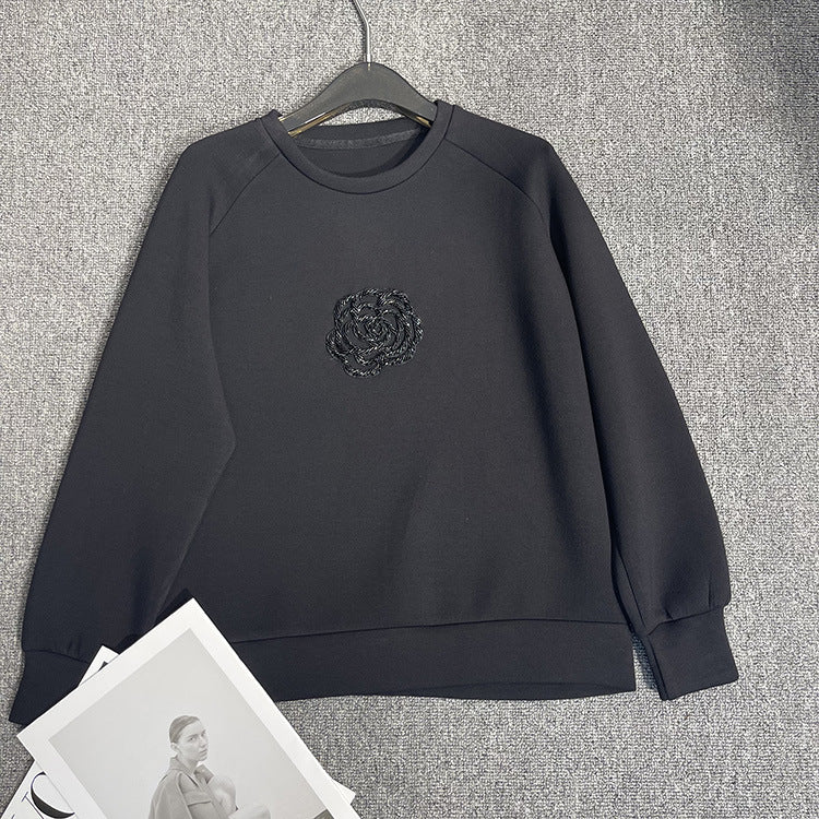 Loose Classic Style Three-dimensional Camellia Round Neck Sweater For Women