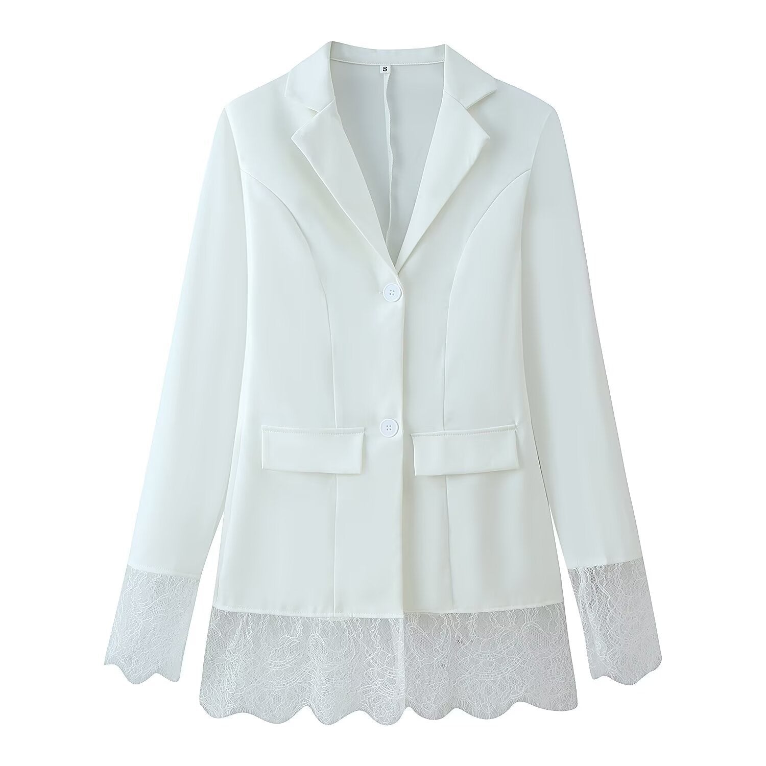 Tailored Hem Lace Patchwork Suit Jacket