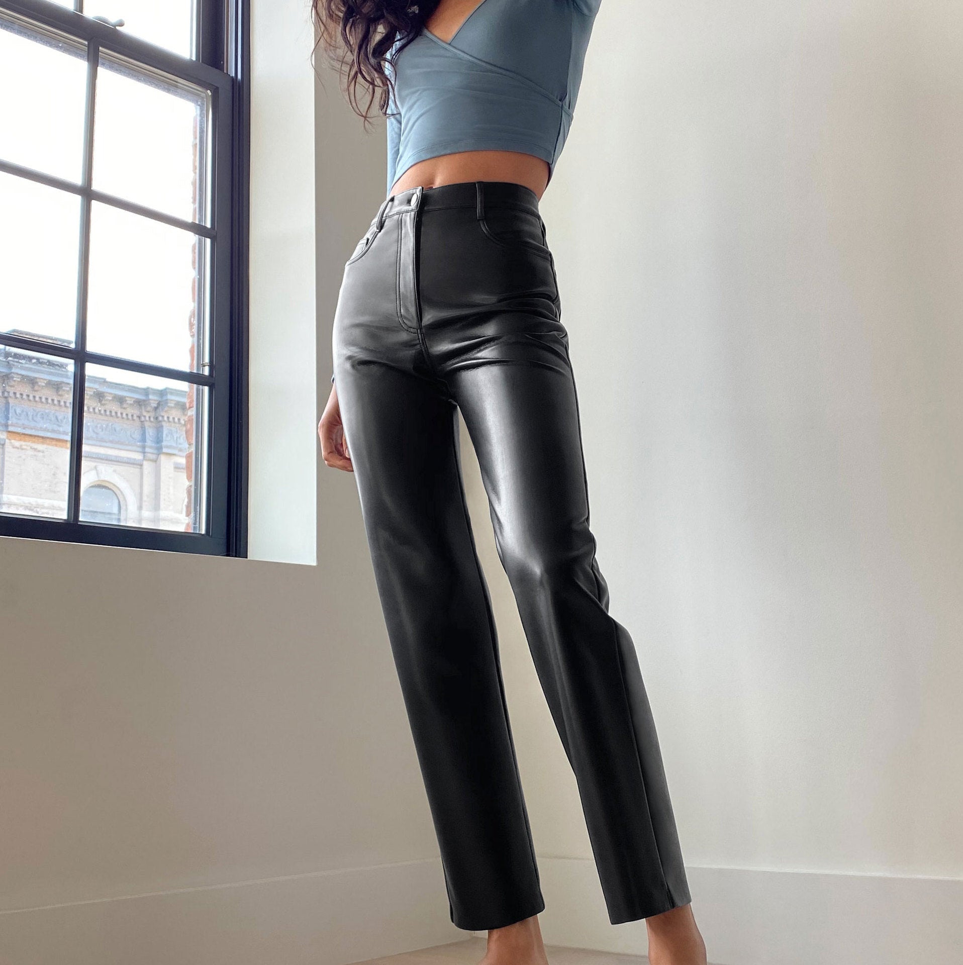 Women's French Temperament All-match Leather Pants