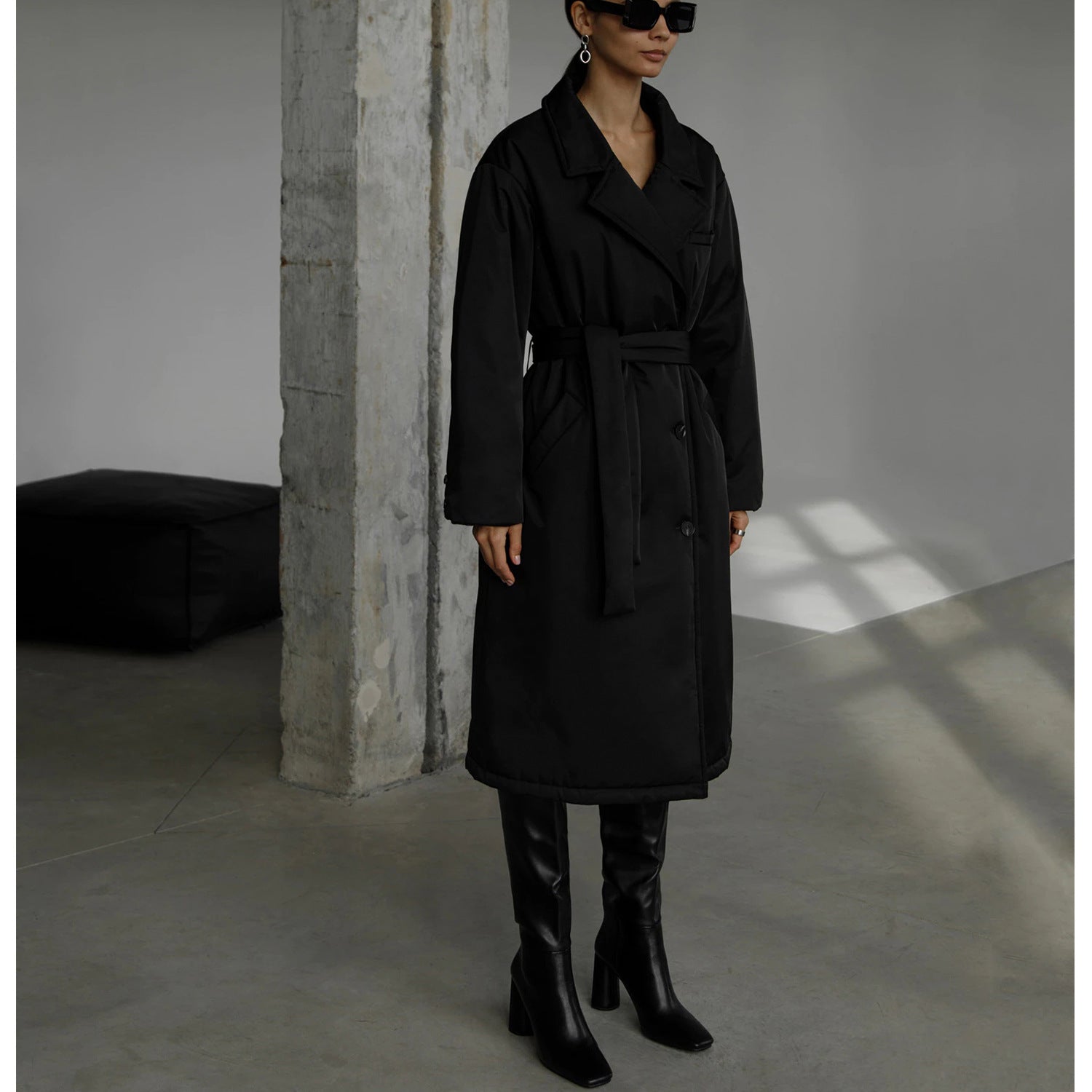 Temperament Long Cotton Jacket With Belt